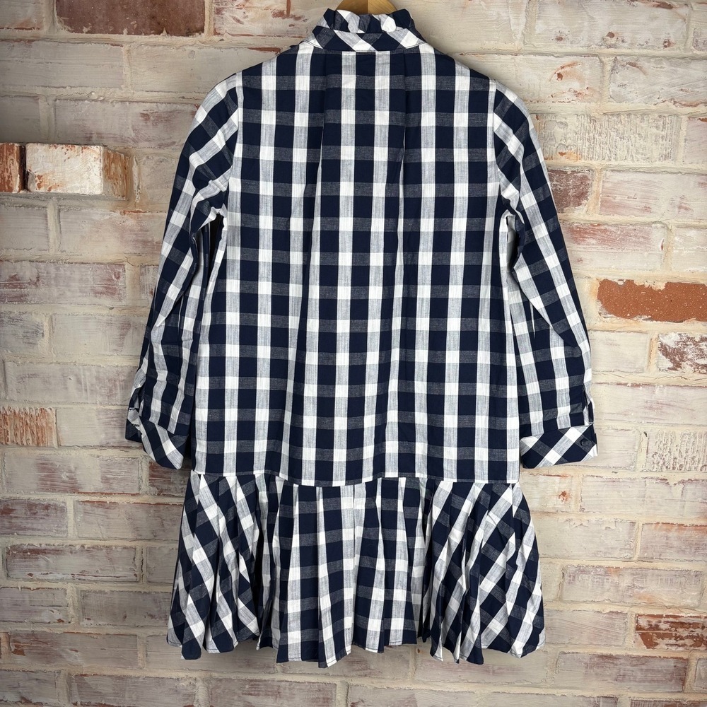 NWT Tuckernuck Navy Check Tate Dress Gingham Ruffle Cotton Linen Oversized XXS - Picture 3 of 14